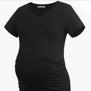 Smallshow Maternity Tops Side Ruched V-Neck Tunic - (Sz Small)